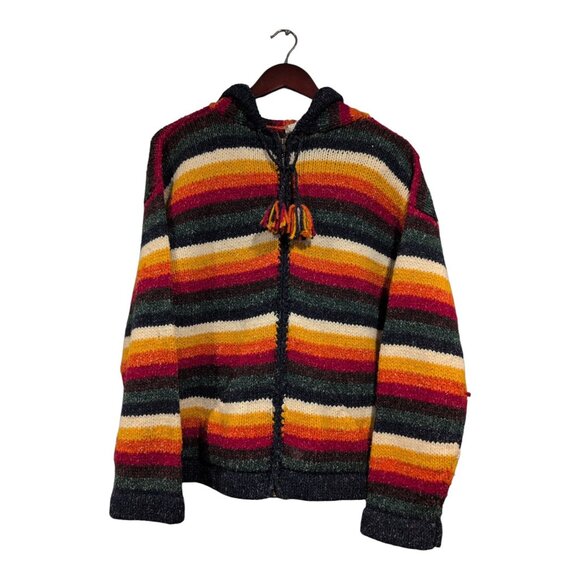 Arte Pacha Womens Wool Blend Rainbow Striped Full-Zip Hooded Sweater Knit Sz M/L - Picture 1 of 16